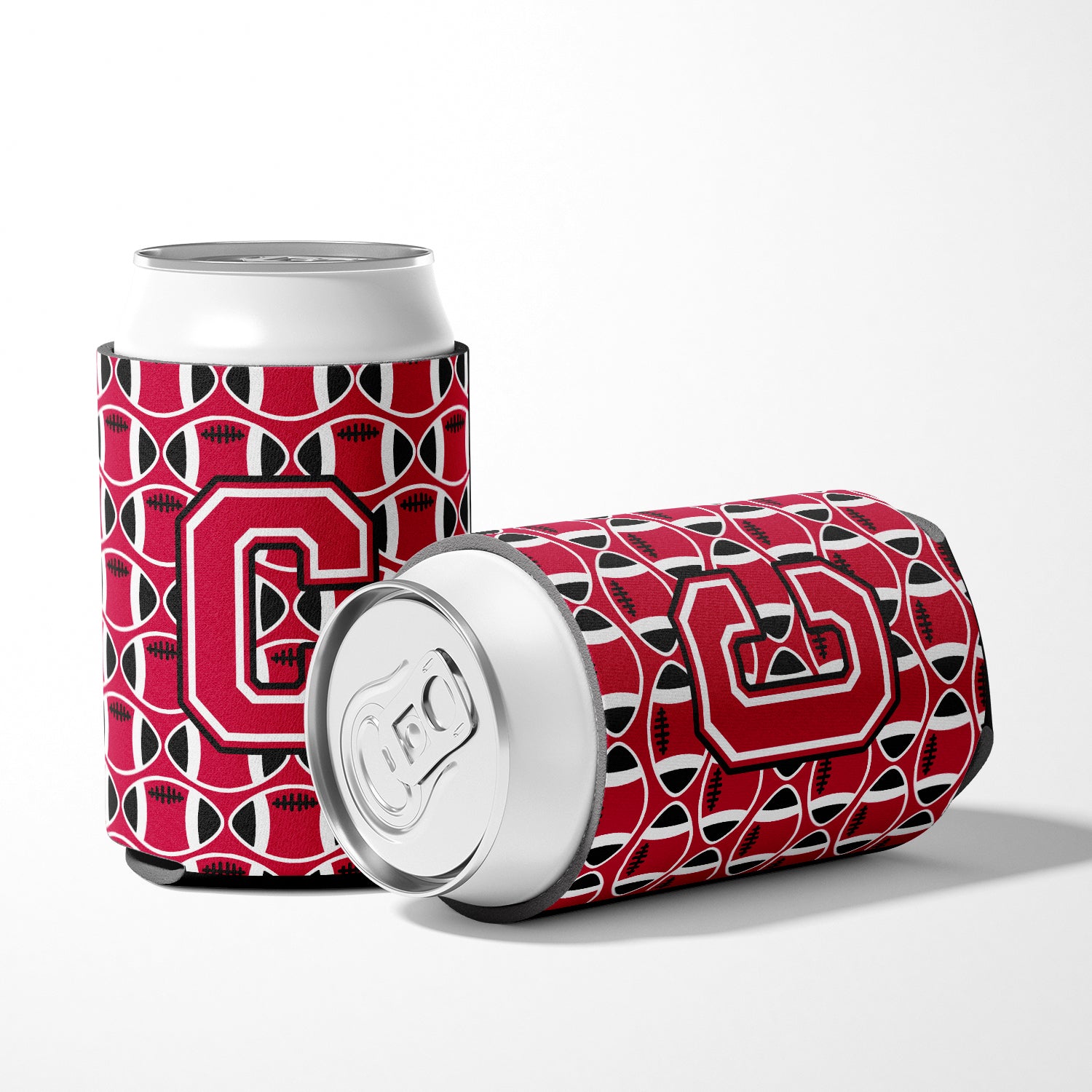 Letter C Football Crimson and White Can or Bottle Hugger CJ1079-CCC
