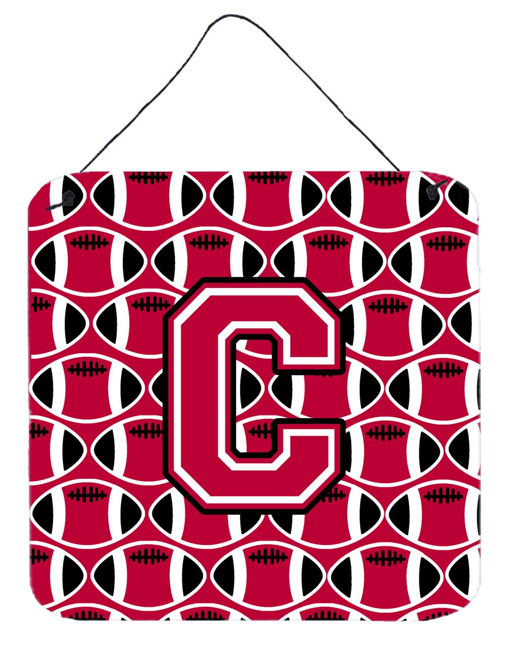 Letter C Football Crimson and White Wall or Door Hanging Prints CJ1079-CDS66 by Caroline&#39;s Treasures