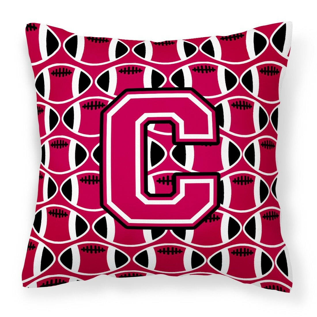 Letter C Football Crimson and White Fabric Decorative Pillow CJ1079-CPW1414 by Caroline&#39;s Treasures