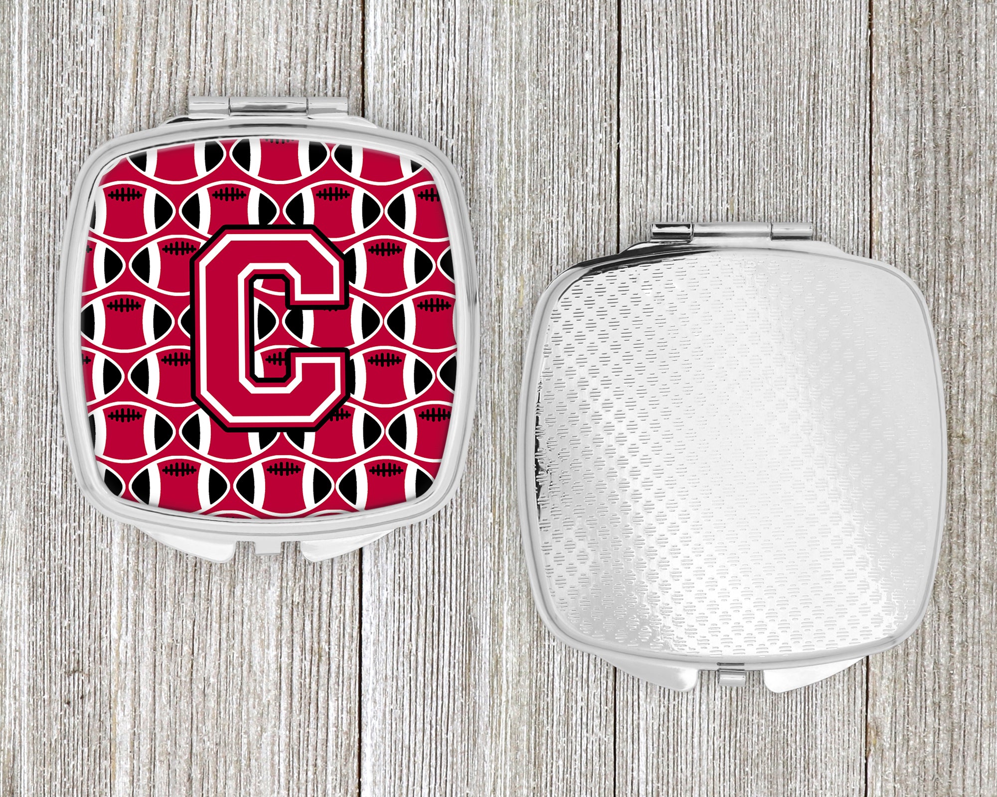 Letter C Football Crimson and White Compact Mirror CJ1079-CSCM  the-store.com.