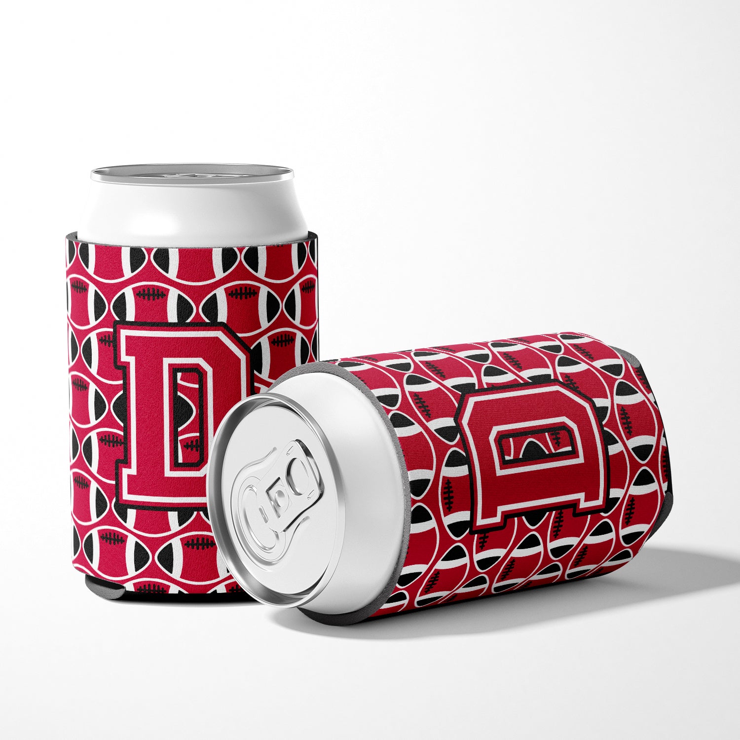 Letter D Football Crimson and White Can or Bottle Hugger CJ1079-DCC.