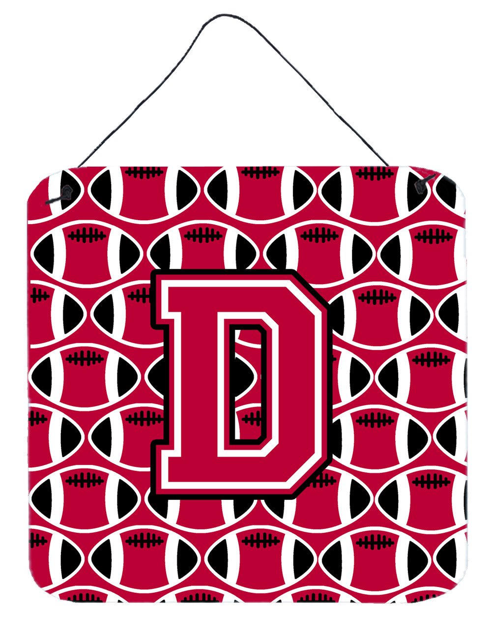 Letter D Football Crimson and White Wall or Door Hanging Prints CJ1079-DDS66 by Caroline&#39;s Treasures