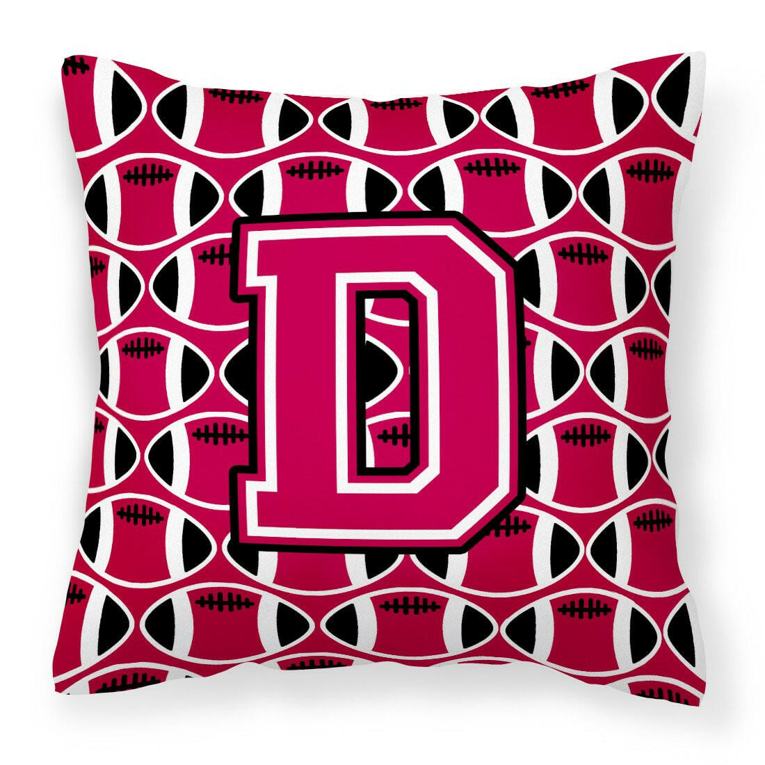 Letter D Football Crimson and White Fabric Decorative Pillow CJ1079-DPW1414 by Caroline&#39;s Treasures