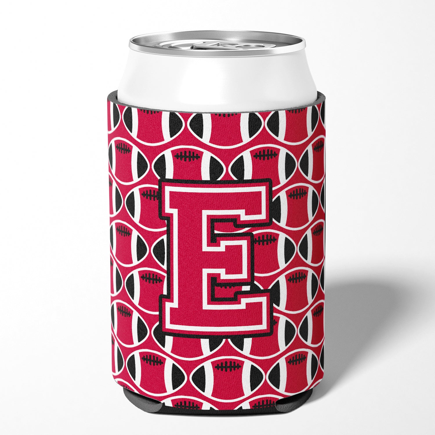 Letter E Football Crimson and White Can or Bottle Hugger CJ1079-ECC.