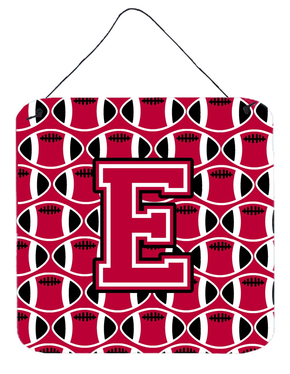 Letter E Football Crimson and White Wall or Door Hanging Prints CJ1079-EDS66 by Caroline&#39;s Treasures
