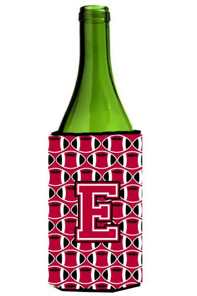 Letter E Football Crimson and White Wine Bottle Beverage Insulator Hugger CJ1079-ELITERK by Caroline&#39;s Treasures