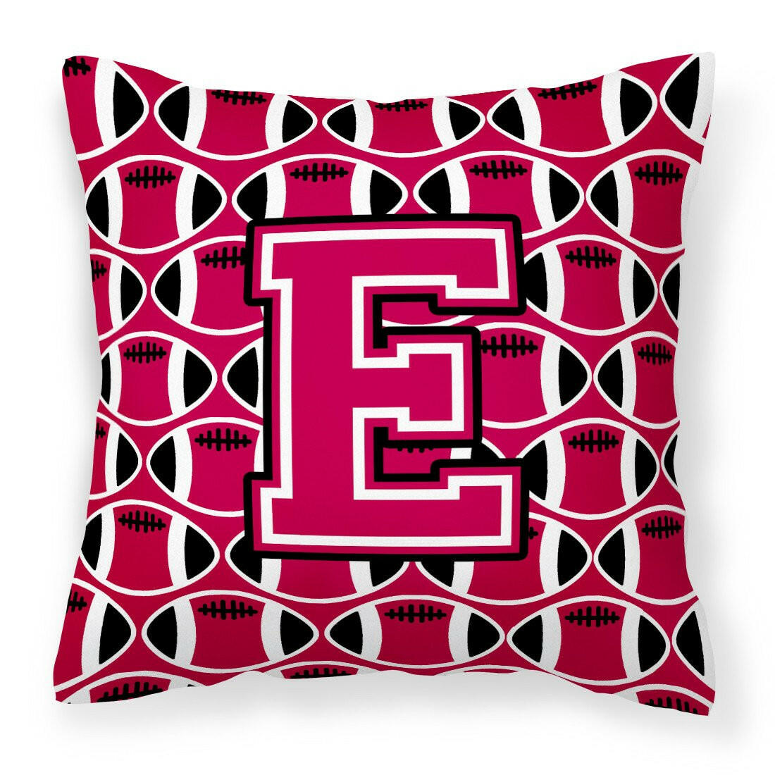 Letter E Football Crimson and White Fabric Decorative Pillow CJ1079-EPW1414 by Caroline&#39;s Treasures