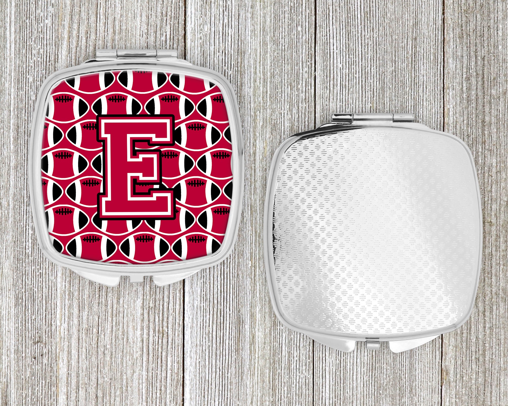 Letter E Football Crimson and White Compact Mirror CJ1079-ESCM