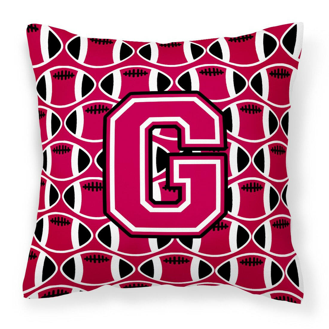 Letter G Football Crimson and White Fabric Decorative Pillow CJ1079-GPW1414 by Caroline&#39;s Treasures
