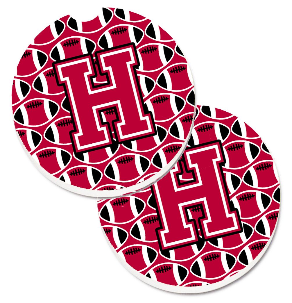 Letter H Football Crimson and White Set of 2 Cup Holder Car Coasters CJ1079-HCARC by Caroline's Treasures