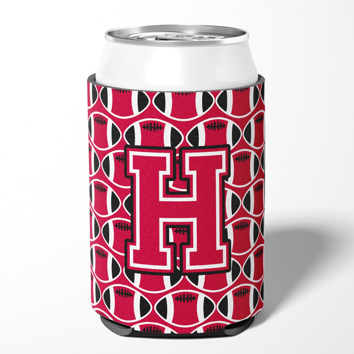 Letter H Football Crimson and White Can or Bottle Hugger CJ1079-HCC