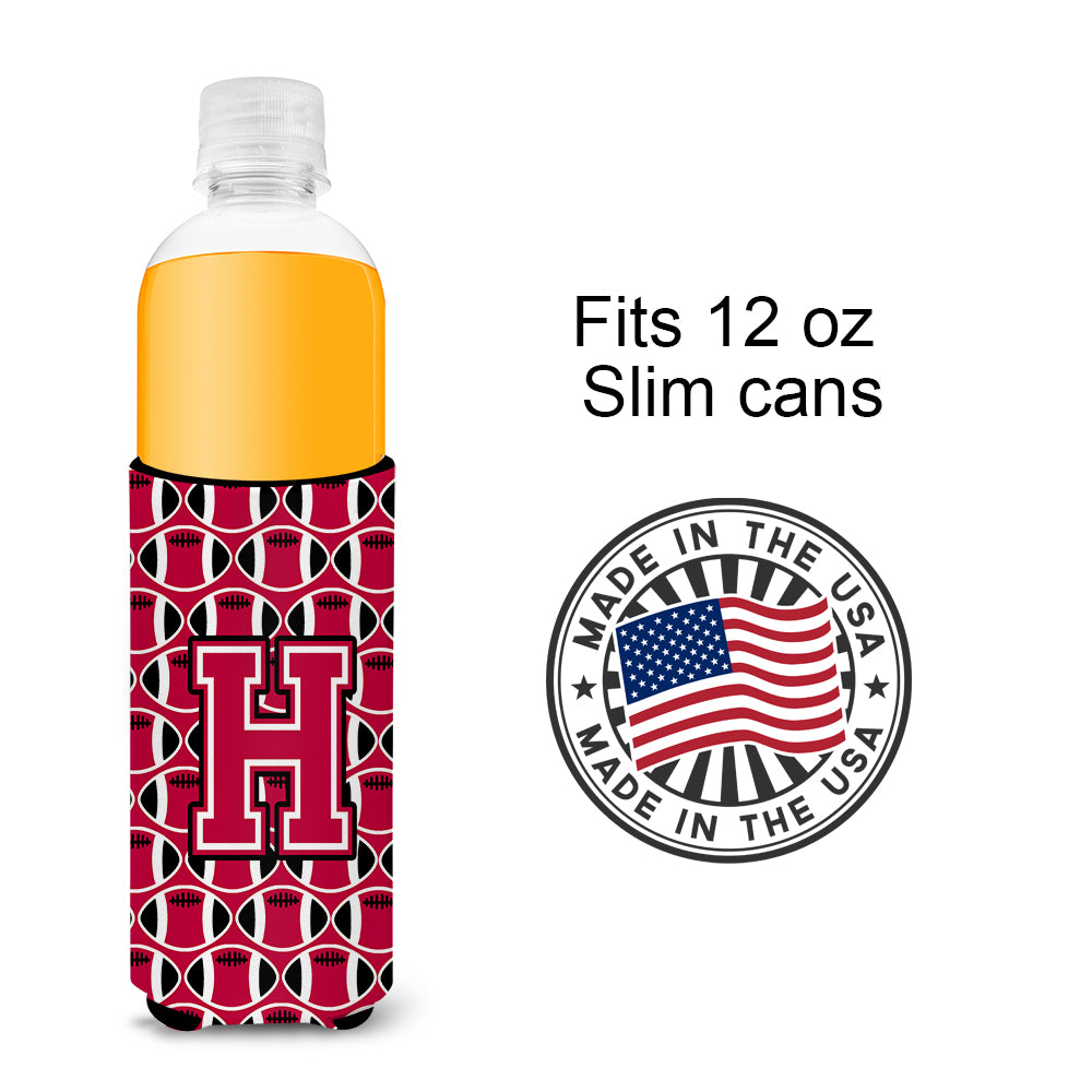 Letter H Football Crimson and White Ultra Beverage Insulators for slim cans CJ1079-HMUK.
