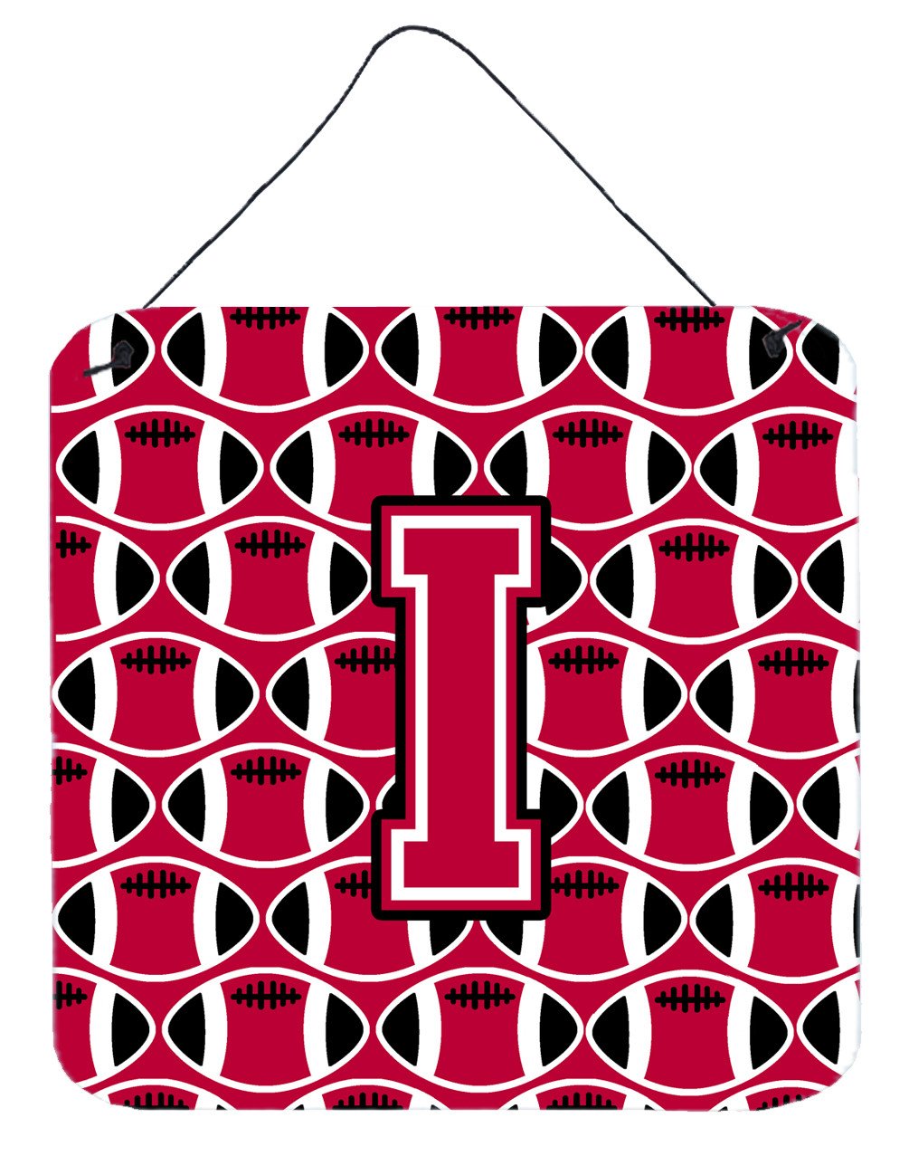 Letter I Football Crimson and White Wall or Door Hanging Prints CJ1079-IDS66 by Caroline&#39;s Treasures