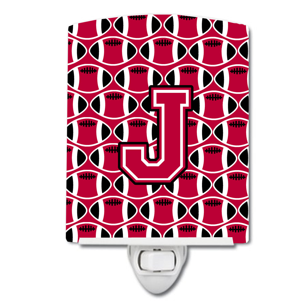 Letter J Football Crimson and White Ceramic Night Light CJ1079-JCNL - the-store.com
