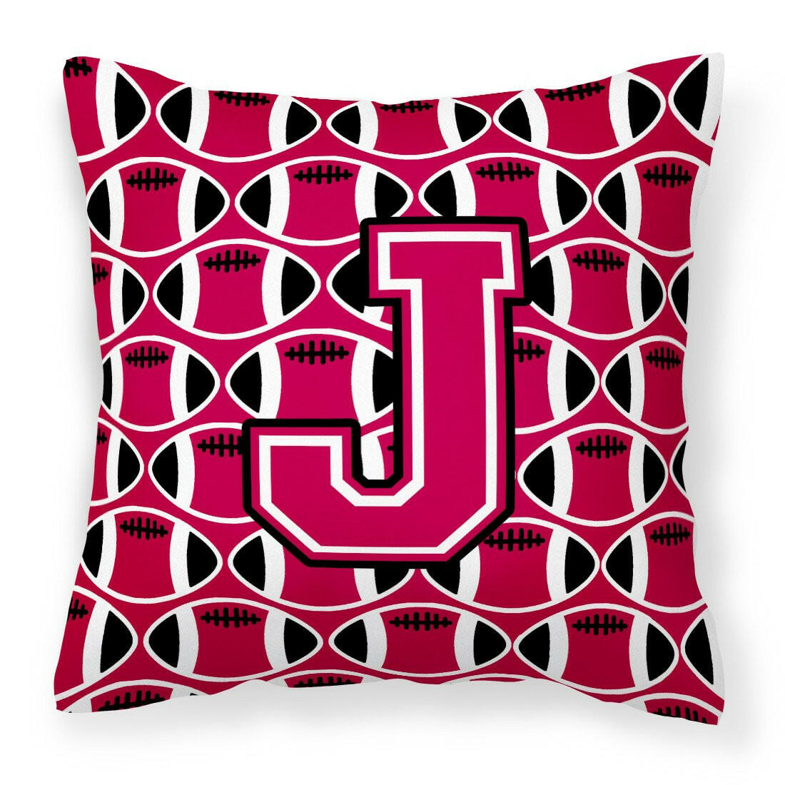 Letter J Football Crimson and White Fabric Decorative Pillow CJ1079-JPW1414 by Caroline&#39;s Treasures