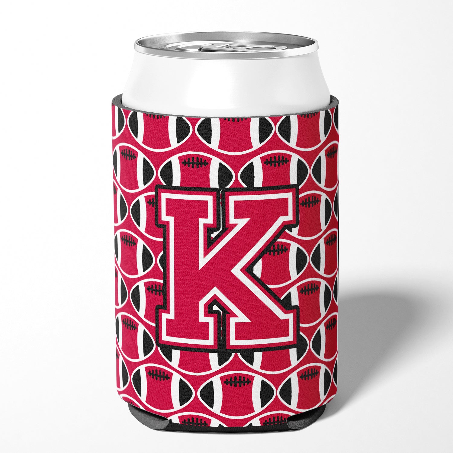 Letter K Football Crimson and White Can or Bottle Hugger CJ1079-KCC.