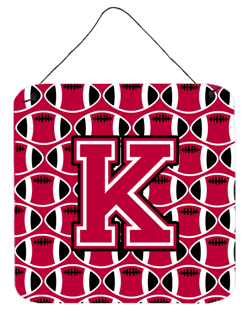 Letter K Football Crimson and White Wall or Door Hanging Prints CJ1079-KDS66 by Caroline&#39;s Treasures