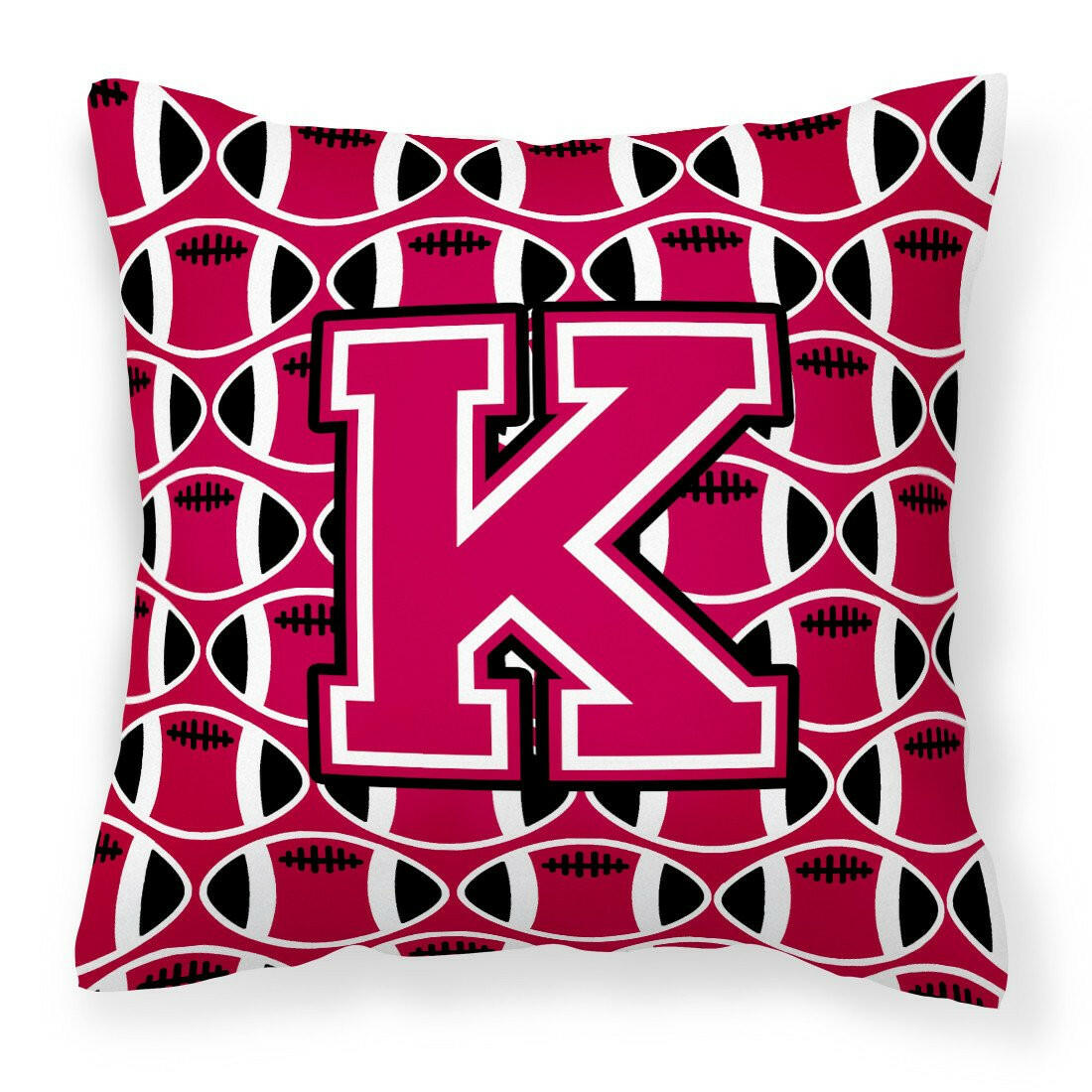 Letter K Football Crimson and White Fabric Decorative Pillow CJ1079-KPW1414 by Caroline&#39;s Treasures