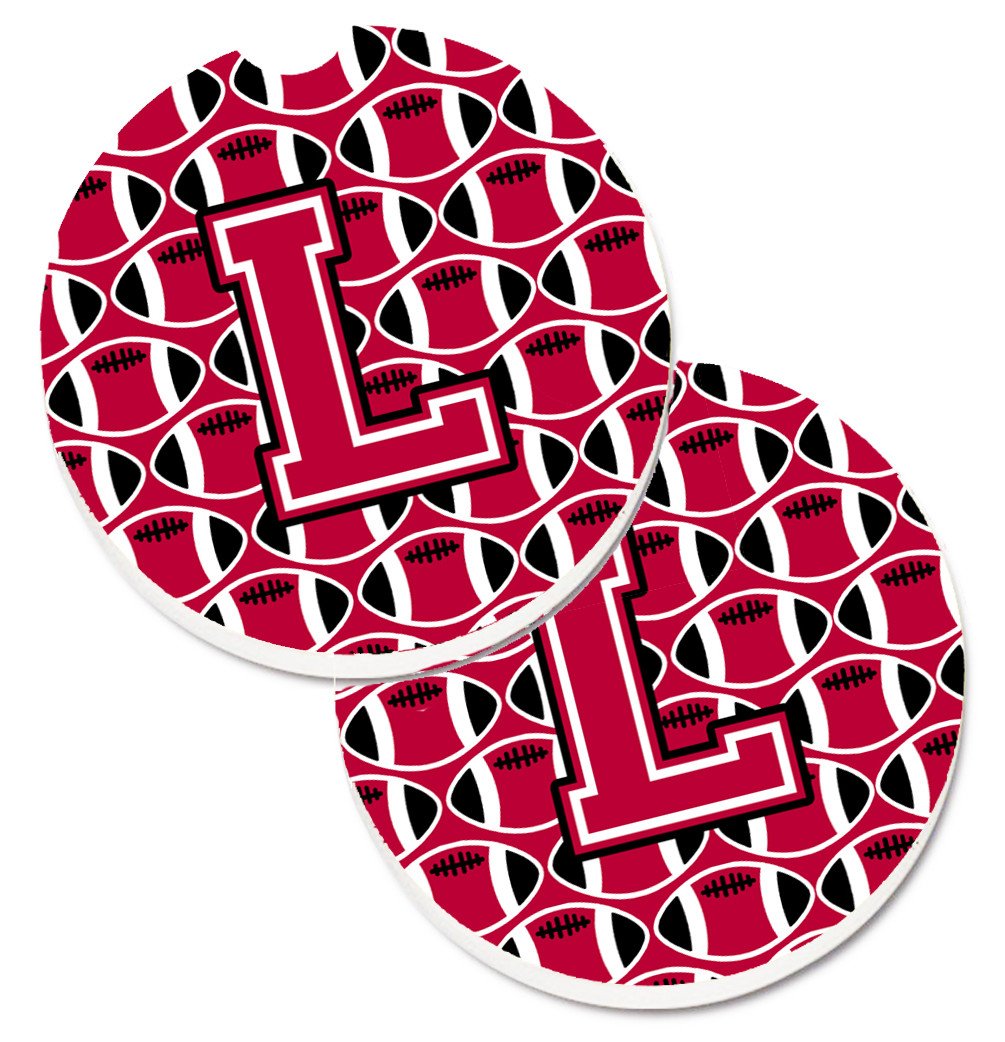 Letter L Football Crimson and White Set of 2 Cup Holder Car Coasters CJ1079-LCARC by Caroline's Treasures