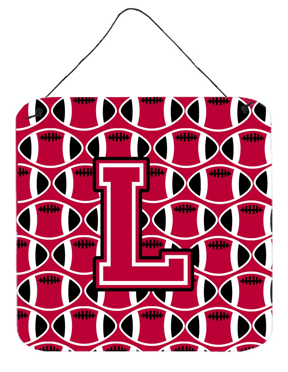 Letter L Football Crimson and White Wall or Door Hanging Prints CJ1079-LDS66 by Caroline&#39;s Treasures