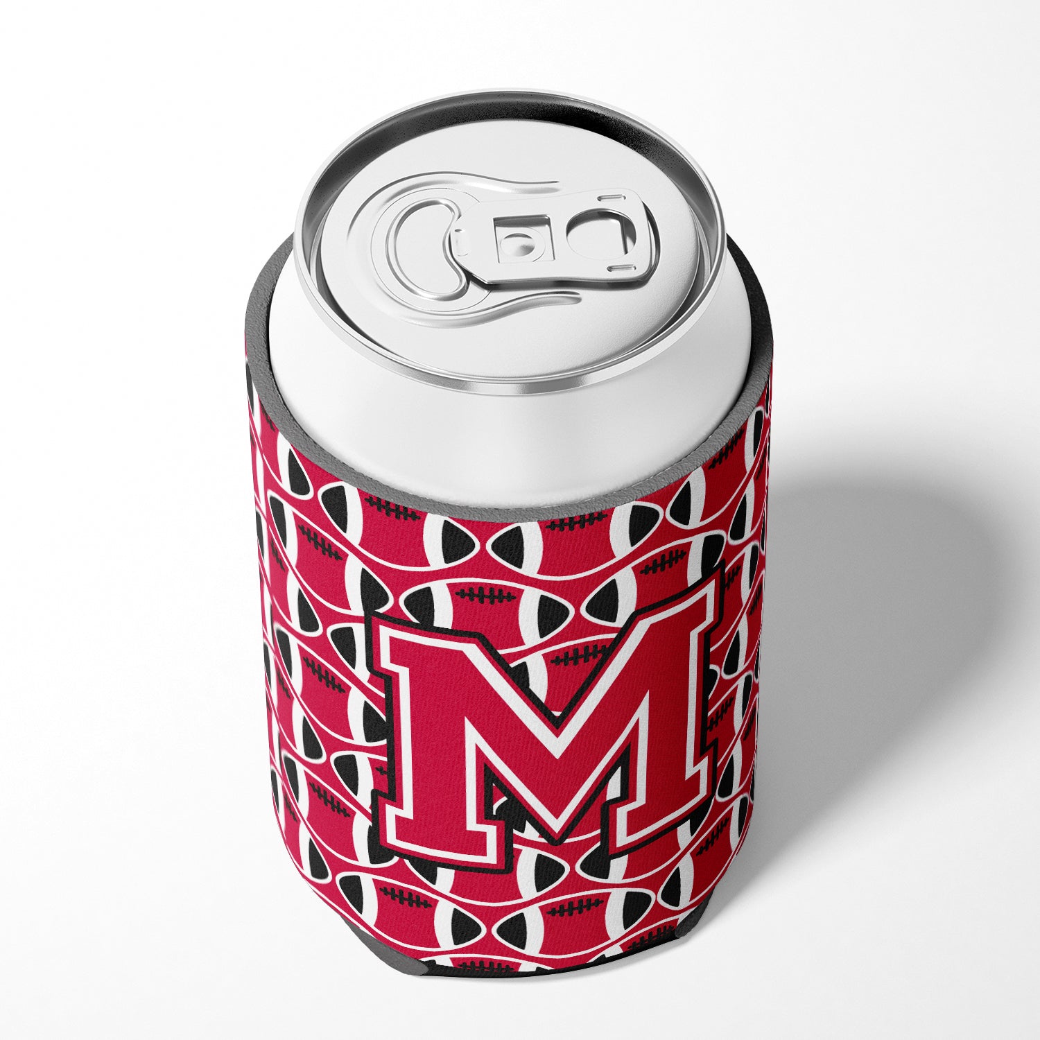 Letter M Football Crimson and White Can or Bottle Hugger CJ1079-MCC.