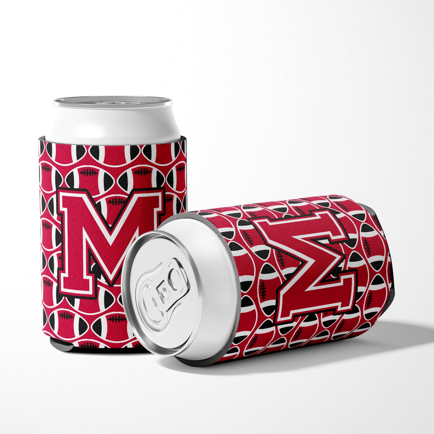 Letter M Football Crimson and White Can or Bottle Hugger CJ1079-MCC.