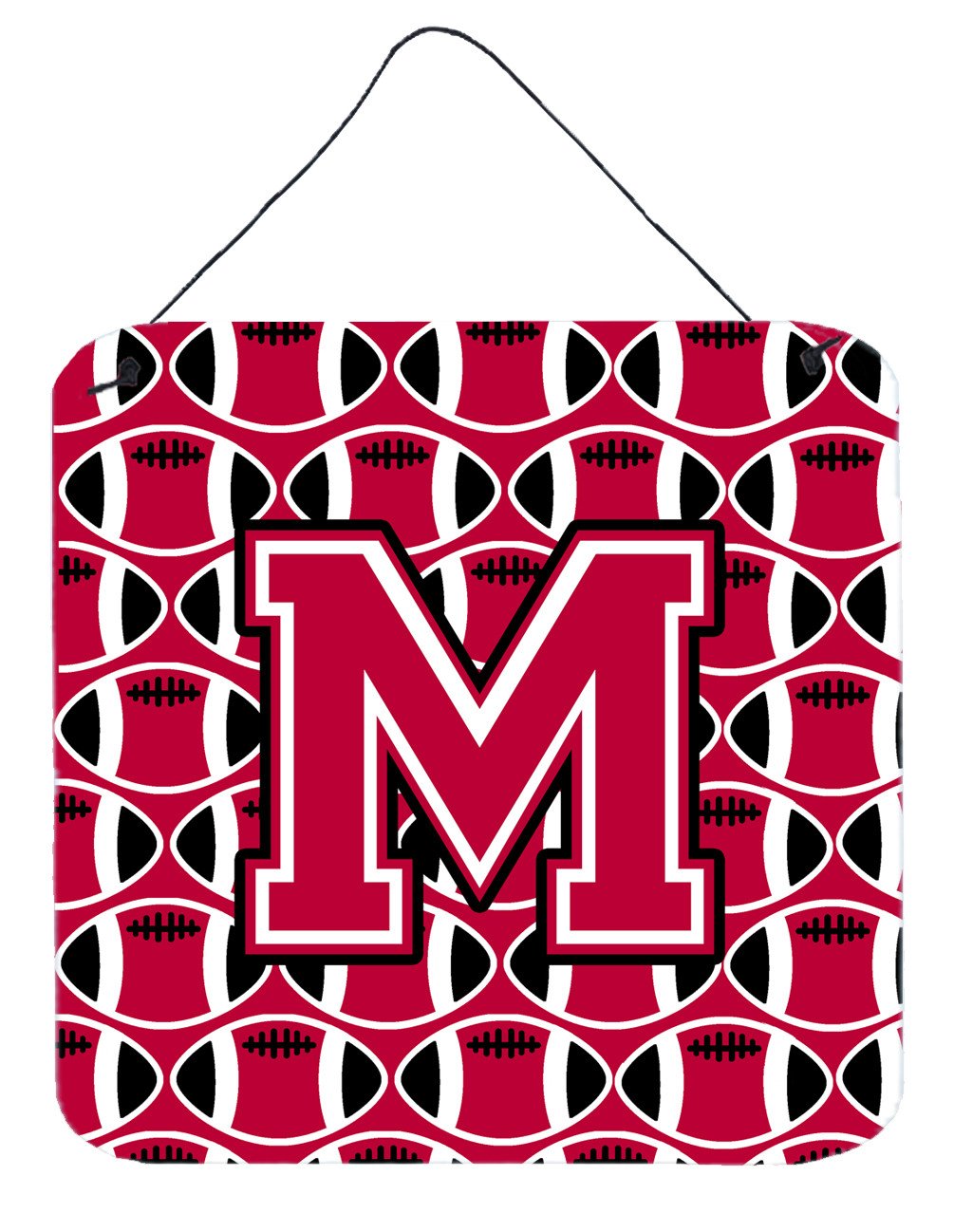 Letter M Football Crimson and White Wall or Door Hanging Prints CJ1079-MDS66 by Caroline&#39;s Treasures