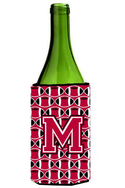 Letter M Football Crimson and White Wine Bottle Beverage Insulator Hugger CJ1079-MLITERK by Caroline&#39;s Treasures