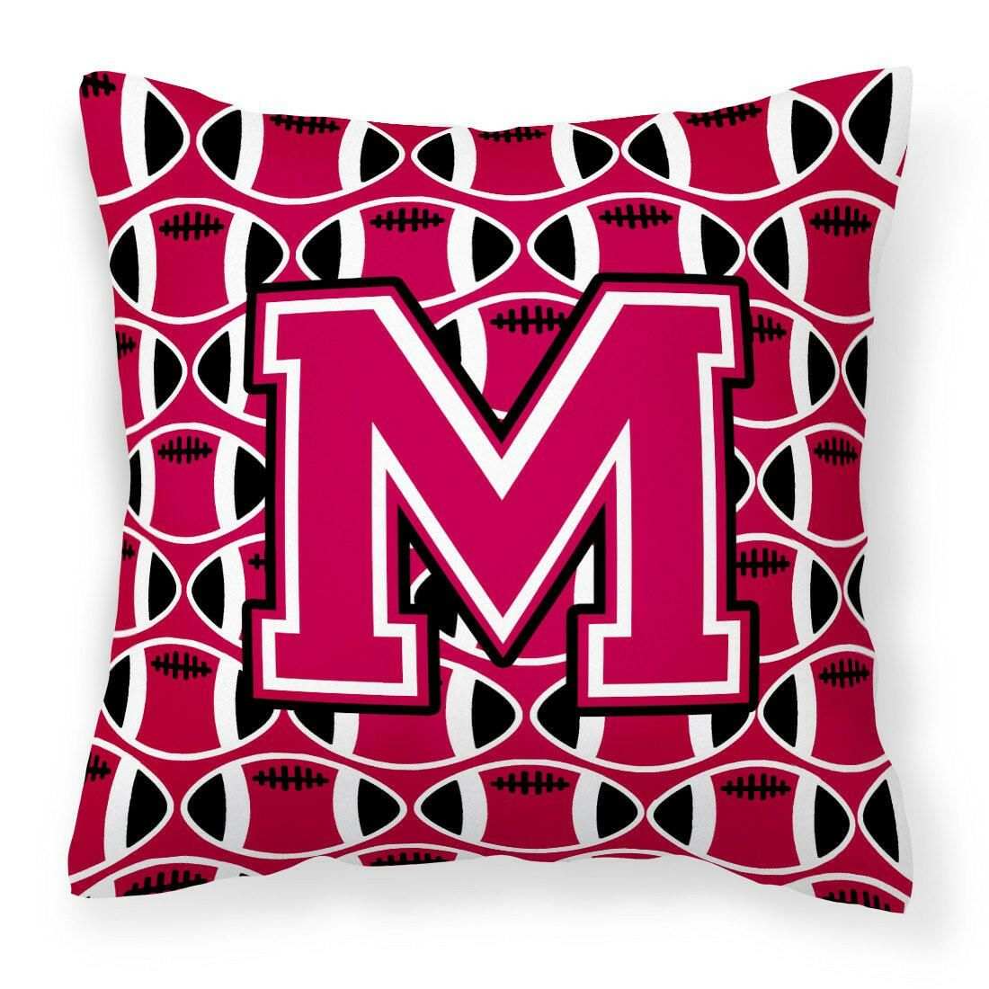 Letter M Football Crimson and White Fabric Decorative Pillow CJ1079-MPW1414 by Caroline&#39;s Treasures