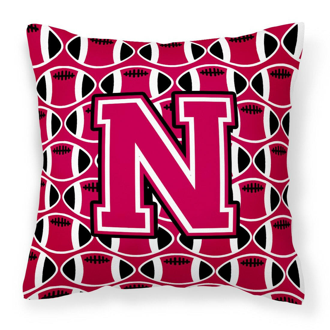 Letter N Football Crimson and White Fabric Decorative Pillow CJ1079-NPW1414 by Caroline's Treasures