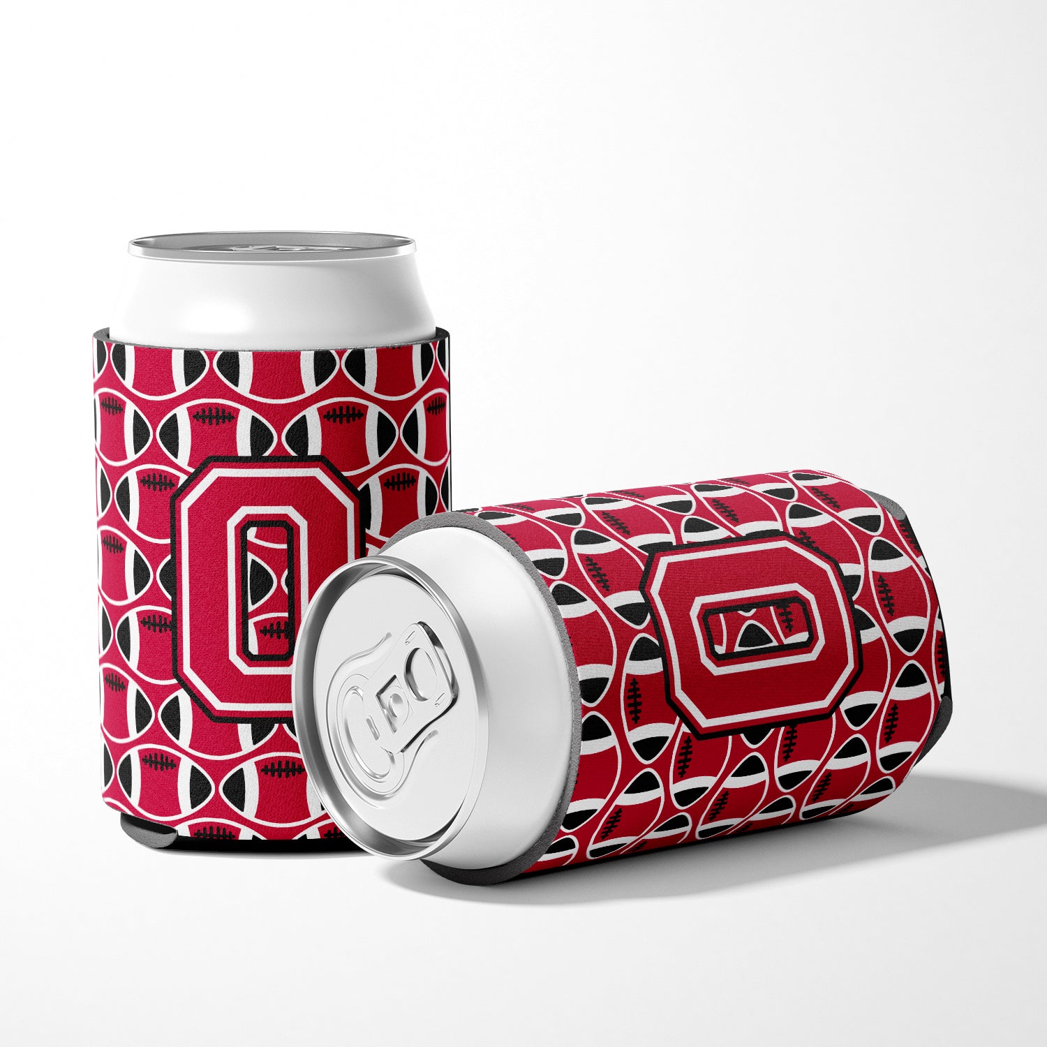 Letter O Football Crimson and White Can or Bottle Hugger CJ1079-OCC.