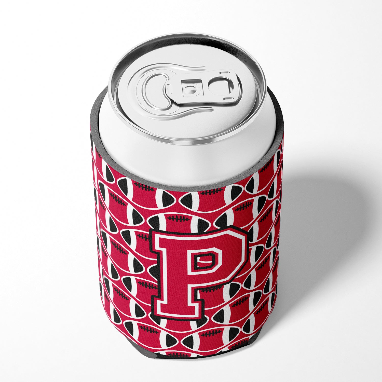 Letter P Football Crimson and White Can or Bottle Hugger CJ1079-PCC