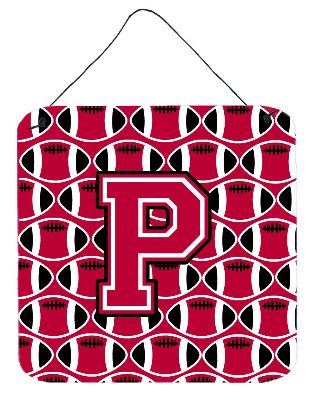 Letter P Football Crimson and White Wall or Door Hanging Prints CJ1079-PDS66 by Caroline&#39;s Treasures