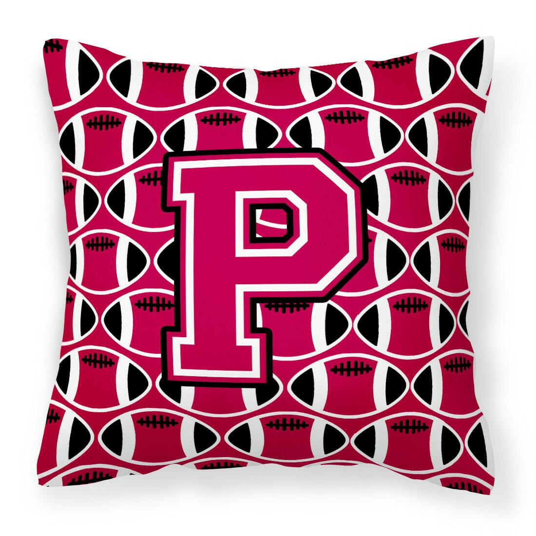 Letter P Football Crimson and White Fabric Decorative Pillow CJ1079-PPW1414 by Caroline&#39;s Treasures
