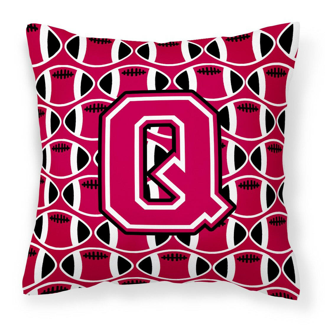 Letter Q Football Crimson and White Fabric Decorative Pillow CJ1079-QPW1414 by Caroline&#39;s Treasures
