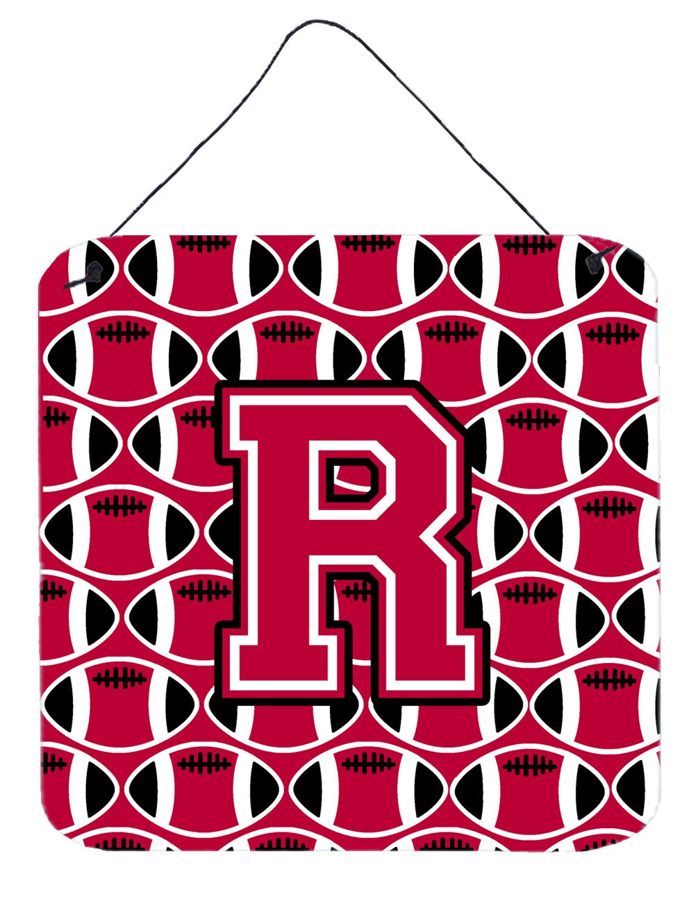 Letter R Football Crimson and White Wall or Door Hanging Prints CJ1079-RDS66 by Caroline&#39;s Treasures