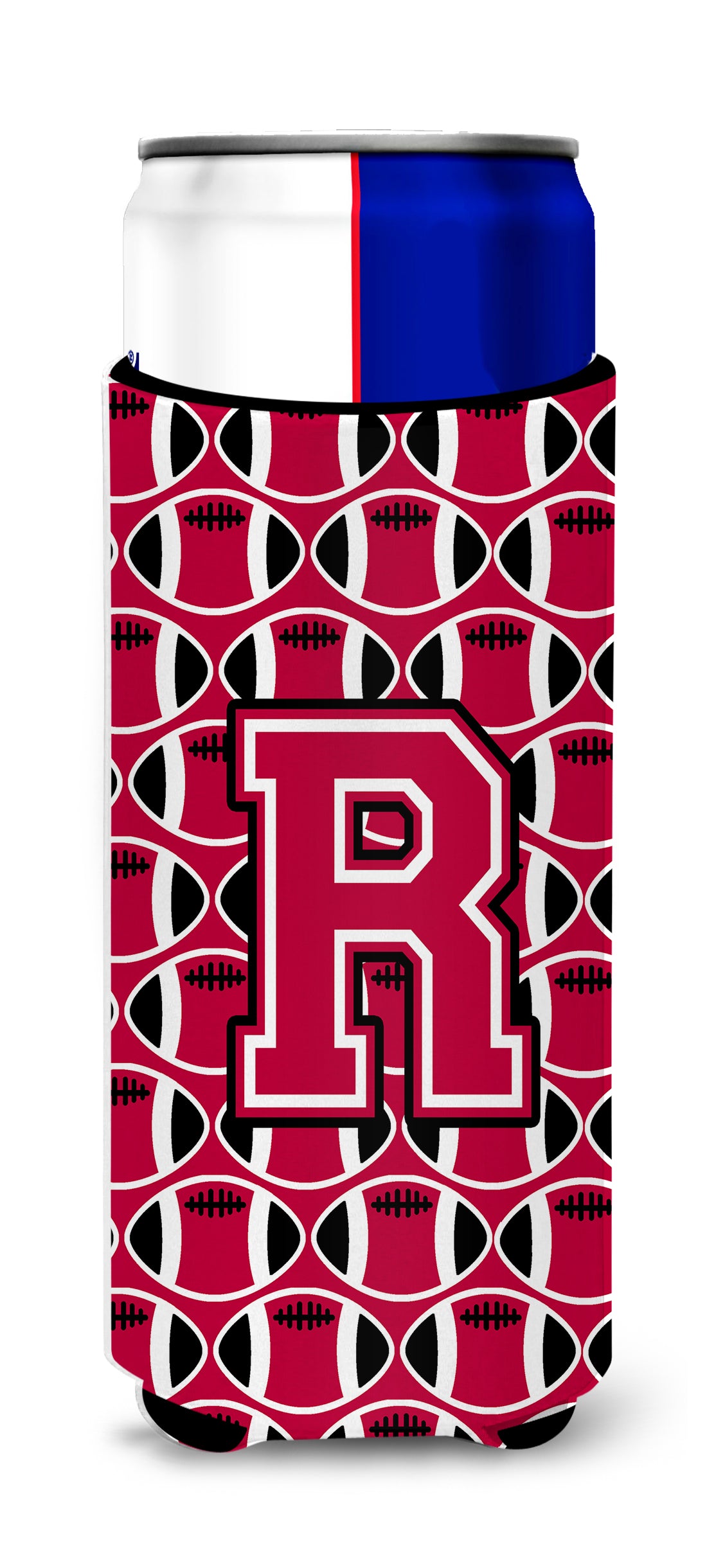 Letter R Football Crimson and White Ultra Beverage Insulators for slim cans CJ1079-RMUK.