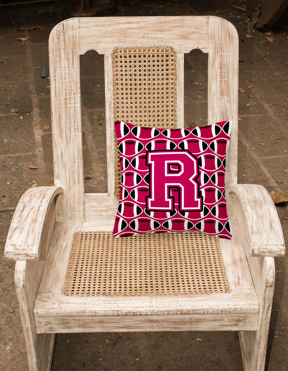 Letter R Football Crimson and White Fabric Decorative Pillow CJ1079-RPW1414 by Caroline's Treasures