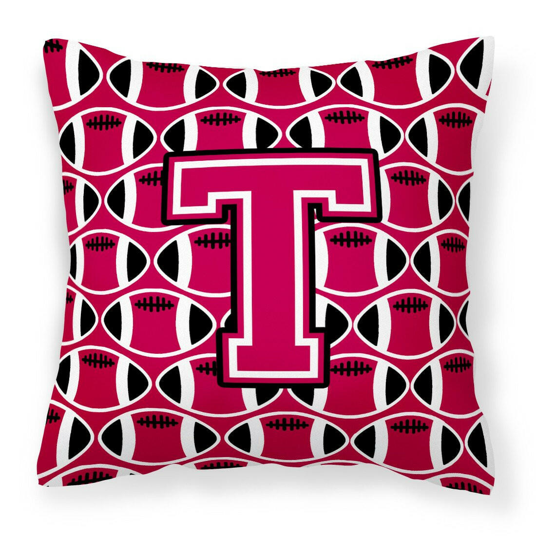 Letter T Football Crimson and White Fabric Decorative Pillow CJ1079-TPW1414 by Caroline&#39;s Treasures