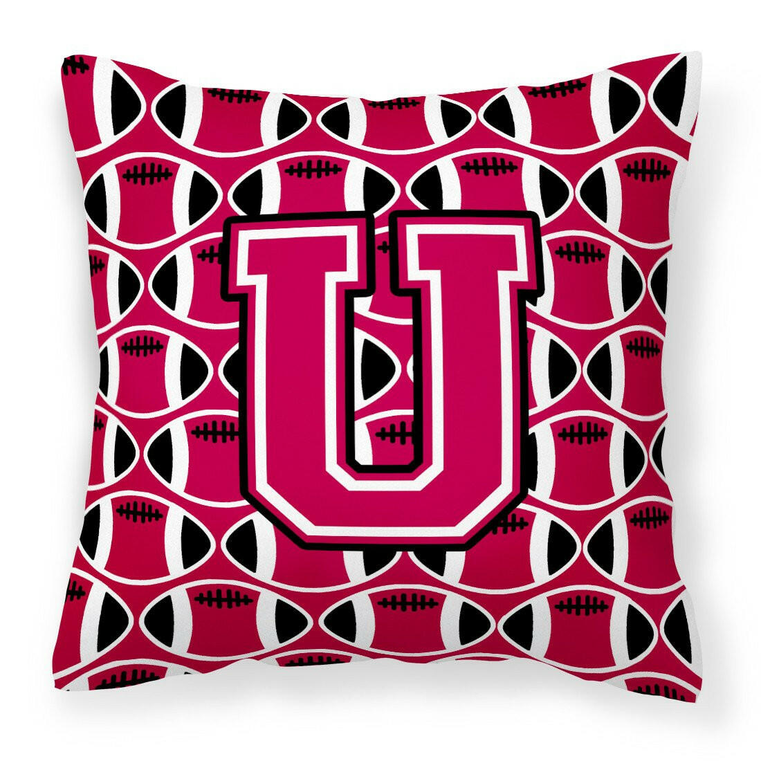 Letter U Football Crimson and White Fabric Decorative Pillow CJ1079-UPW1414 by Caroline&#39;s Treasures