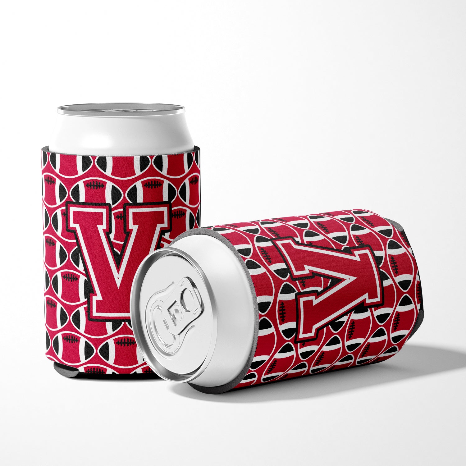 Letter V Football Crimson and White Can or Bottle Hugger CJ1079-VCC.