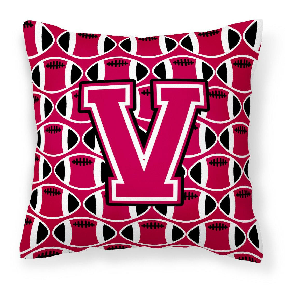 Letter V Football Crimson and White Fabric Decorative Pillow CJ1079-VPW1414 by Caroline&#39;s Treasures