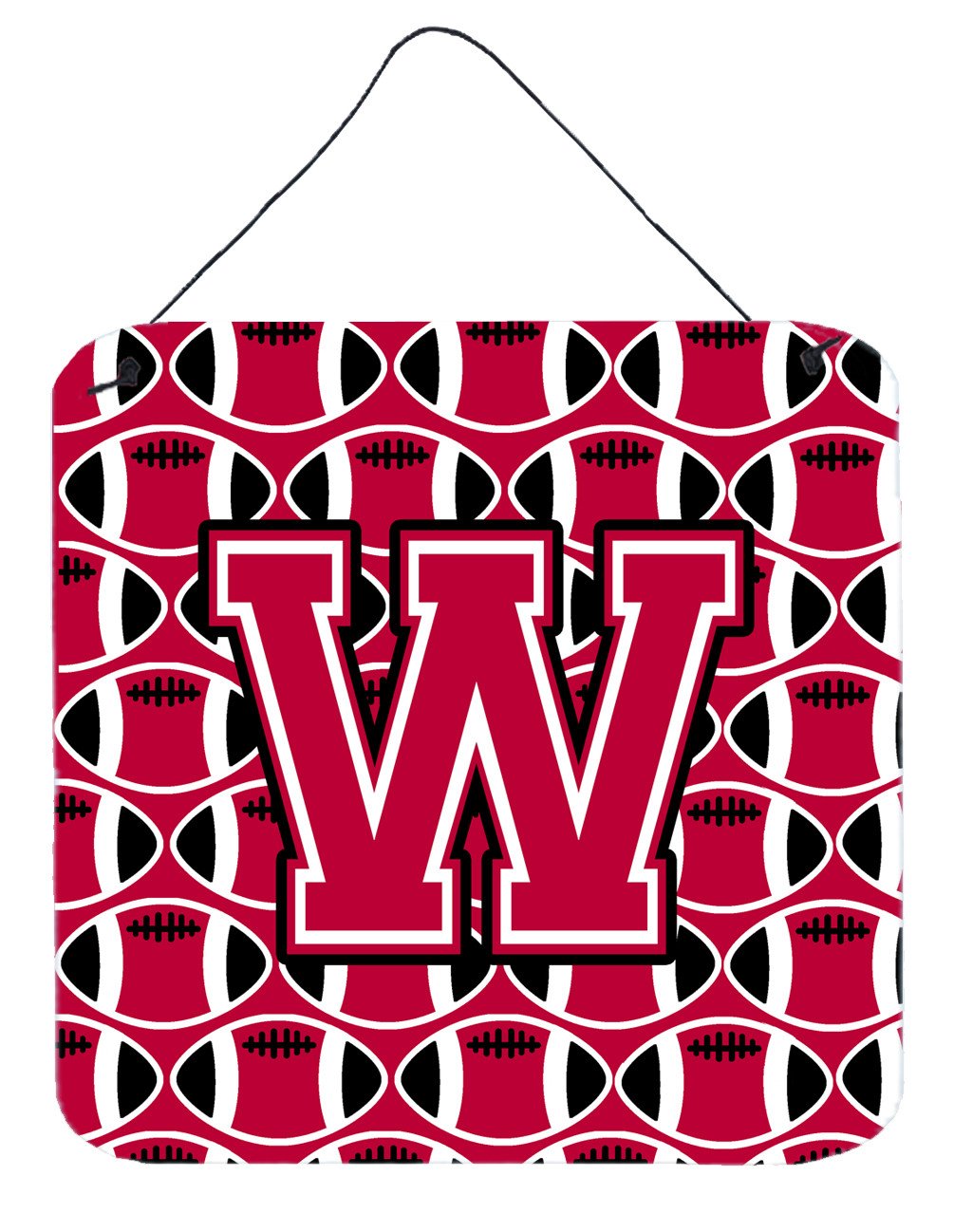 Letter W Football Crimson and White Wall or Door Hanging Prints CJ1079-WDS66 by Caroline&#39;s Treasures