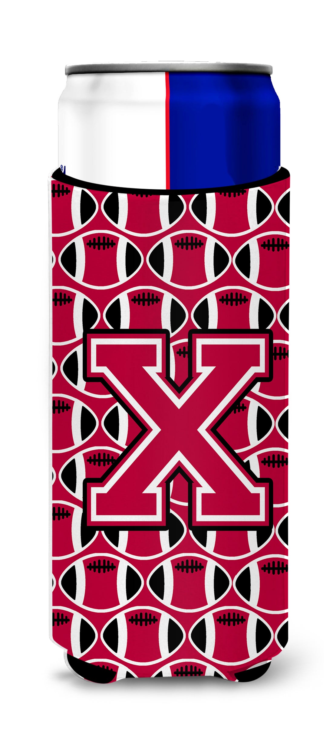 Letter X Football Crimson and White Ultra Beverage Insulators for slim cans CJ1079-XMUK.