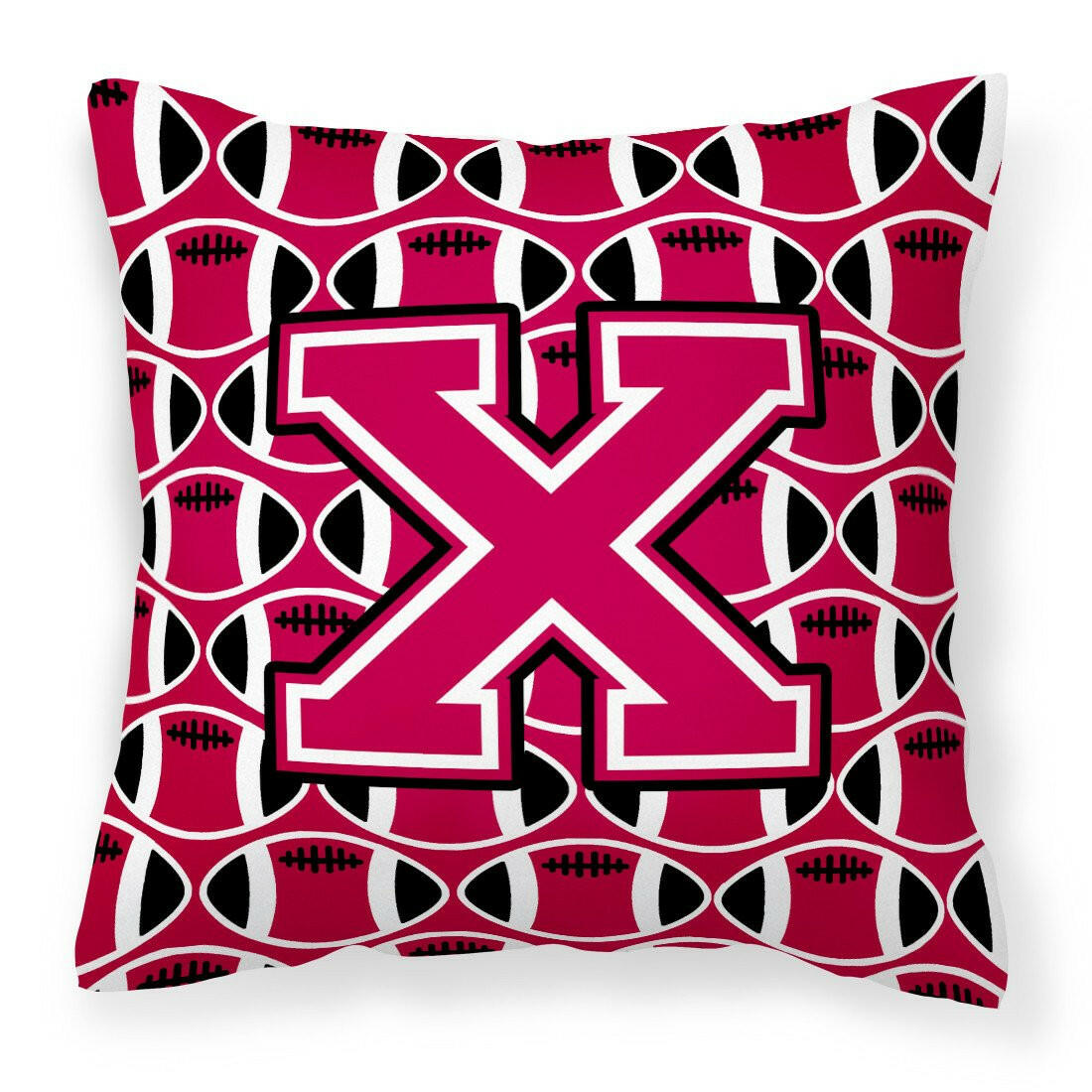 Letter X Football Crimson and White Fabric Decorative Pillow CJ1079-XPW1414 by Caroline&#39;s Treasures