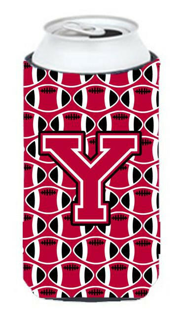 Letter Y Football Crimson and White Tall Boy Beverage Insulator Hugger CJ1079-YTBC by Caroline's Treasures