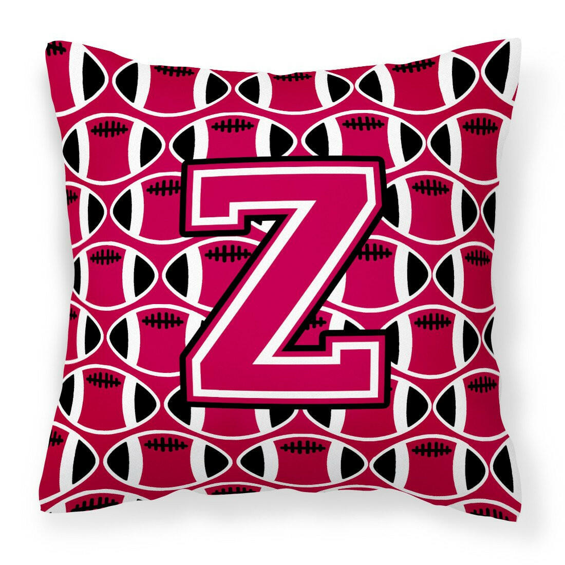 Letter Z Football Crimson and White Fabric Decorative Pillow CJ1079-ZPW1414 by Caroline&#39;s Treasures