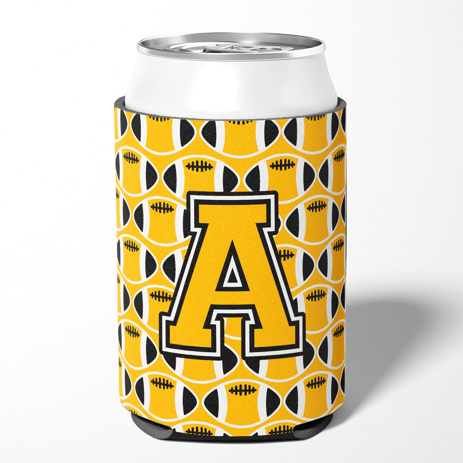 Letter A Football Black, Old Gold and White Can or Bottle Hugger CJ1080-ACC