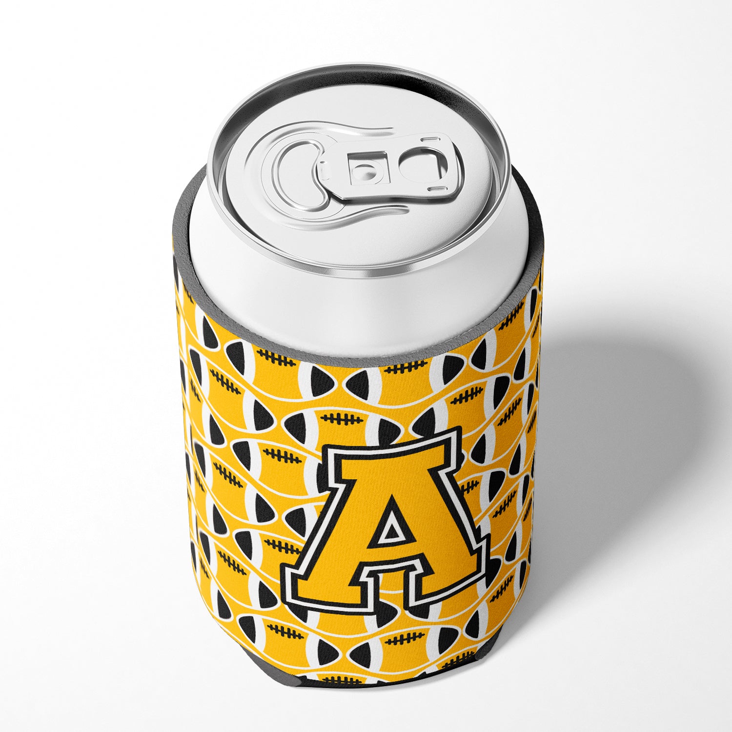Letter A Football Black, Old Gold and White Can or Bottle Hugger CJ1080-ACC.