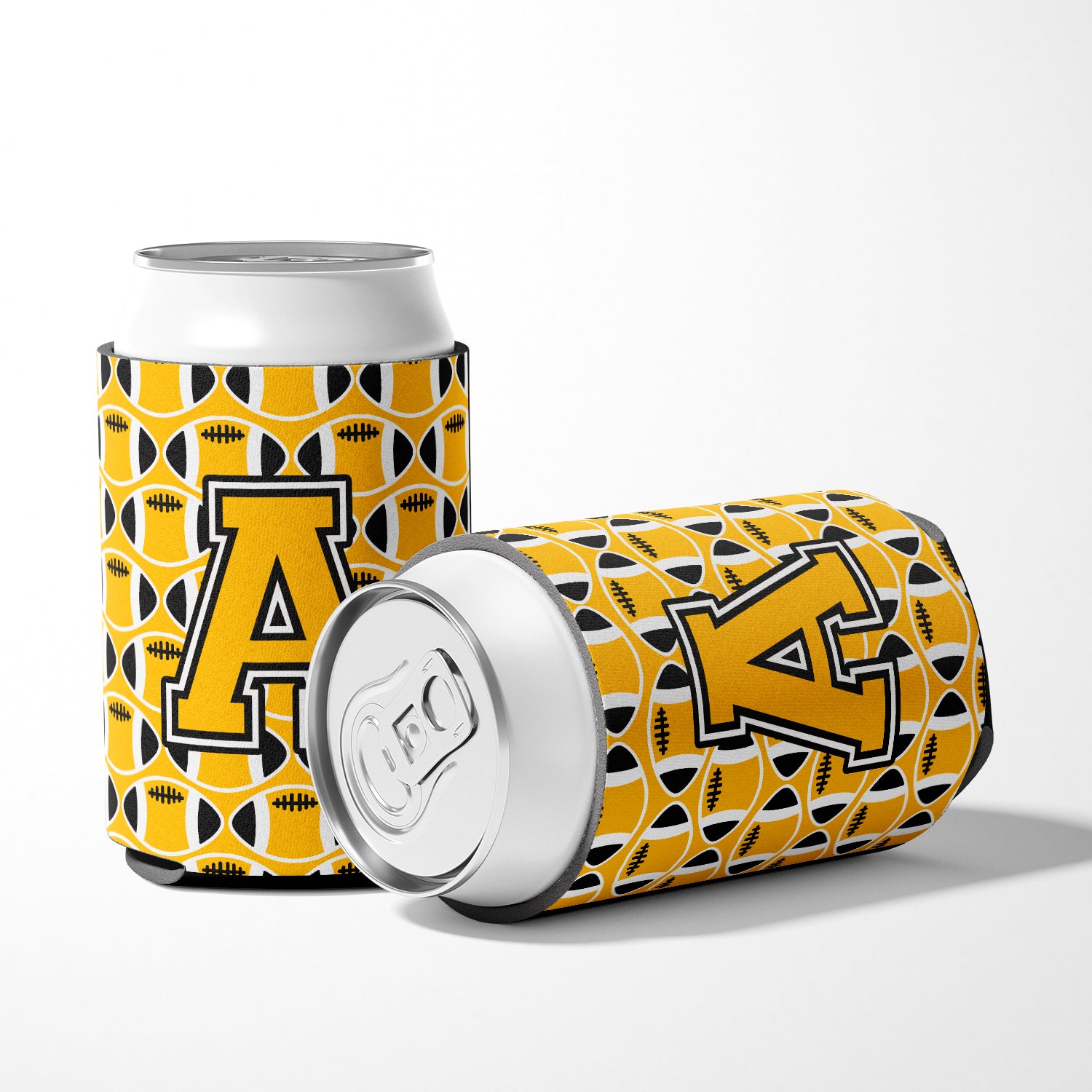 Letter A Football Black, Old Gold and White Can or Bottle Hugger CJ1080-ACC.